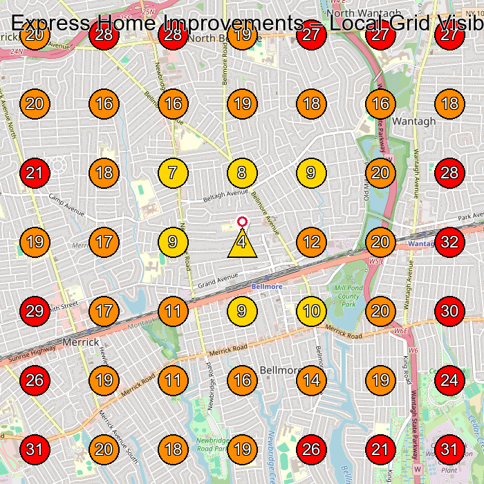 Express Home Improvements GeoGrid visibility map for General Contractor in Bellmore